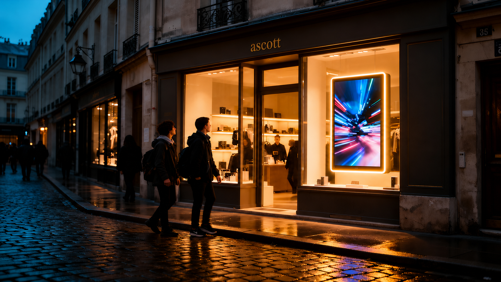 Storefront with glowing ZAP display